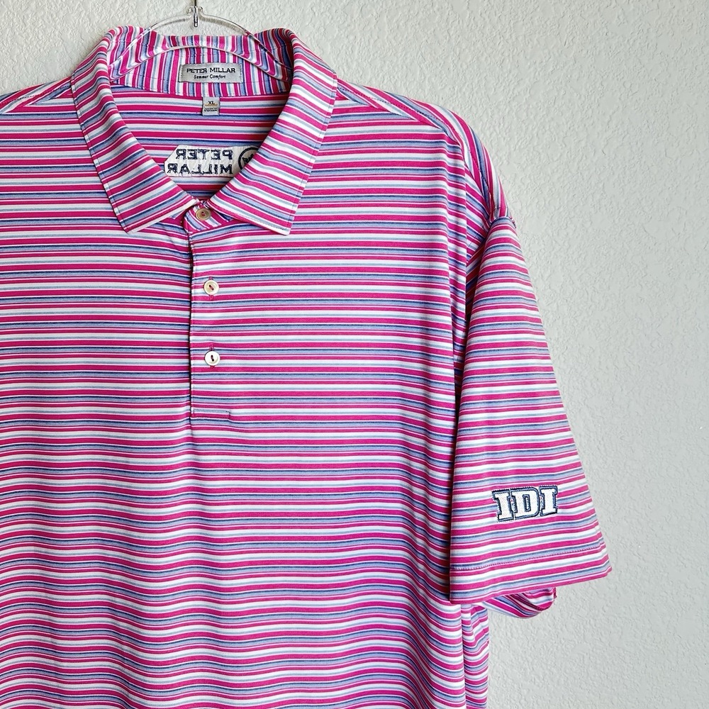 Peter Millar Oakland Performance Jersey Golf Polo Summer Comfort Pink Striped XL